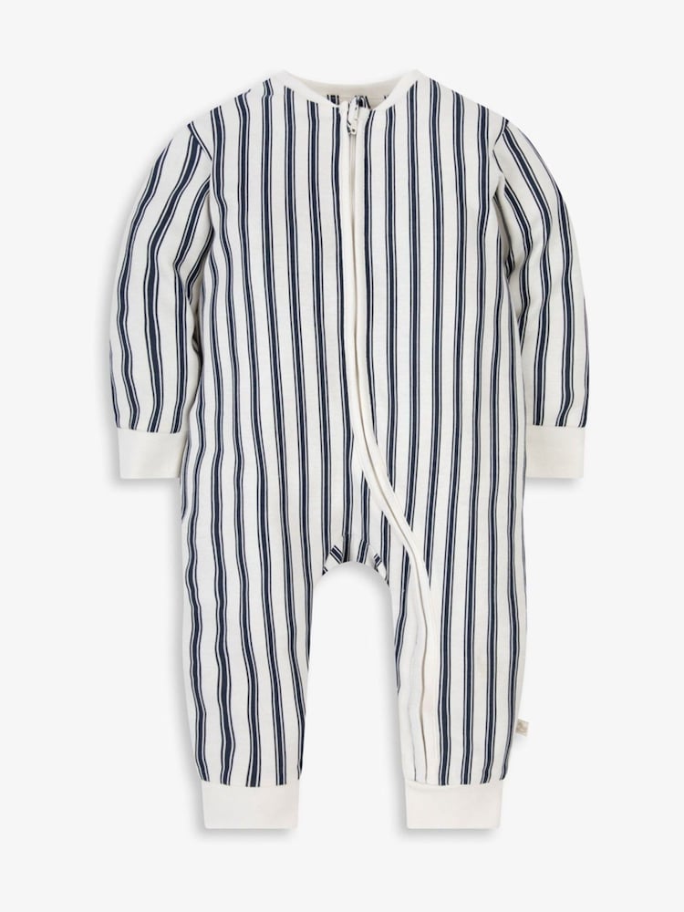 The Little Tailor Baby Cream Front Zip Soft 100% Cotton Sleepsuit - Image 2 of 5