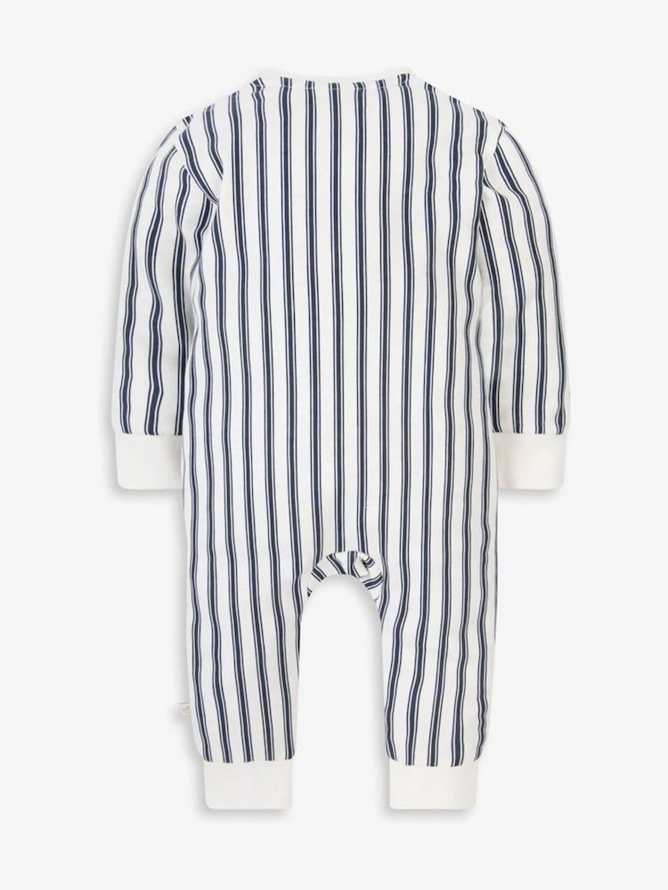 כחול  - The Little Tailor Baby Cream Front Zip Soft 100% Cotton Sleepsuit - Image 3 of 5