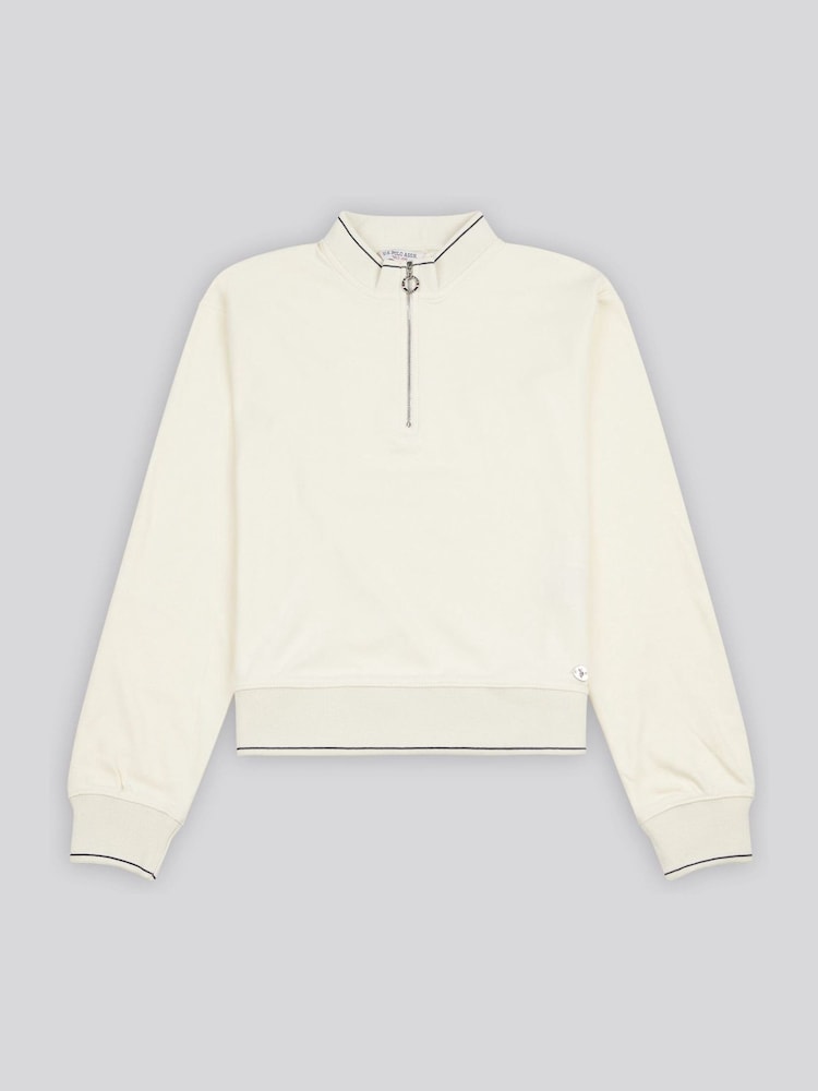 U.S. Polo Assn. Cream Womens Half Zip Tipped Sweatshirt - Image 1 of 4