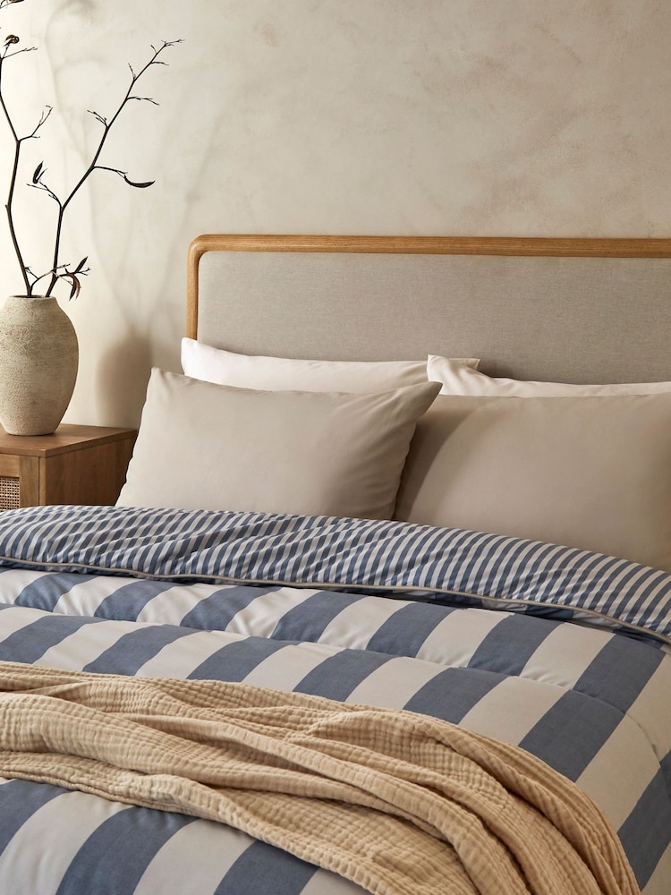 Night Lark Reversible Herringbone Blue 10.5 Tog Coverless Duvet and Pillowcase Set - Image 2 of 8 Night Lark Reversible Herringbone Blue 10.5 Tog Coverless Duvet and Pillowcase Set - Image 2 of 8