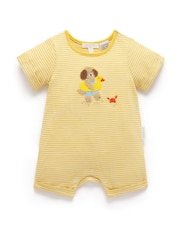 Purebaby Yellow Striped Short 100% Cotton Romper - Image 1 of 4