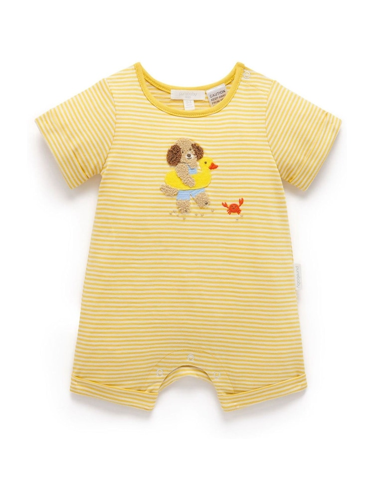 Purebaby Yellow Striped Short 100% Cotton Romper - Image 1 of 4