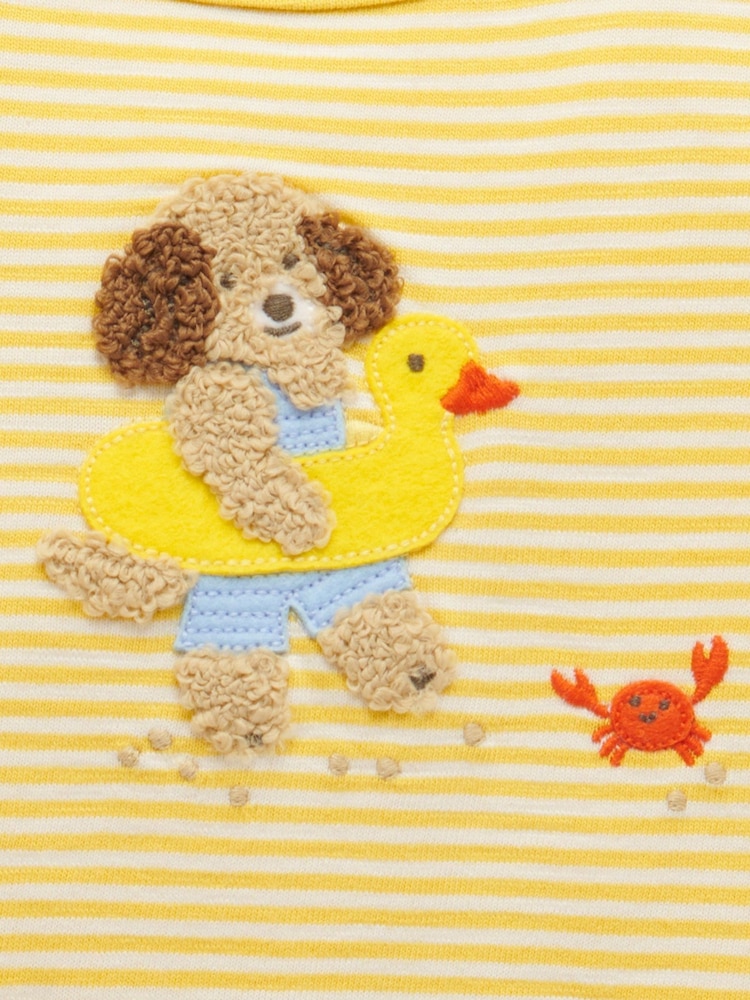 Purebaby Yellow Striped Short 100% Cotton Romper - Image 2 of 4