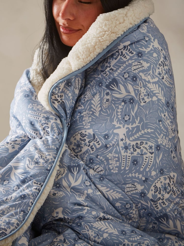 Night Lark Winter Wonderland Blue Cosy Throw Duvet - Image 2 of 8