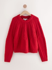 Vermelho cereja - Wool Blend Cable Knit Crew Neck Jumper - Imagem 1 de 4