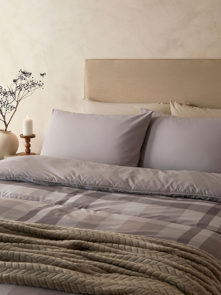 Night Lark Natural Check 10.5 Tog Coverless Duvet and Pillowcase Set - Image 2 of 8