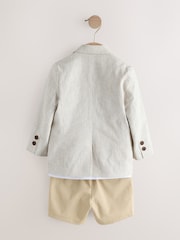 Neutral Stripe Linen Blend - Blazer T-Shirt & Shorts Set (3mths-9yrs) - Imaginea 2 din 5