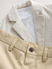 Neutral Stripe Linen Blend - Blazer T-Shirt & Shorts Set (3mths-9yrs) - Imaginea 4 din 5