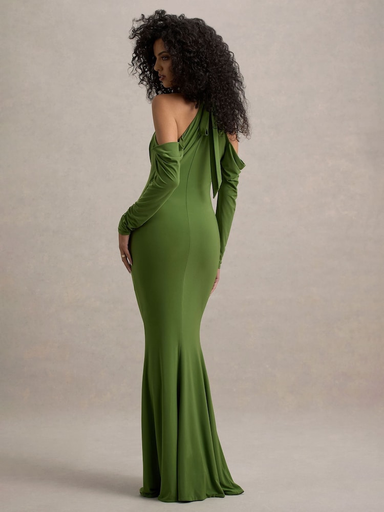 Club L London Green Hurghada Plunge Neck Long Sleeve Maxi Dress - Image 2 of 6