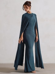 Club L London Blue Magdelena Asymmetric Cape Maxi Dress - Image 2 of 5