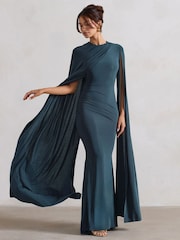 Club L London Blue Magdelena Asymmetric Cape Maxi Dress - Image 3 of 5