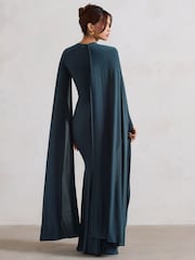 Club L London Blue Magdelena Asymmetric Cape Maxi Dress - Image 4 of 5