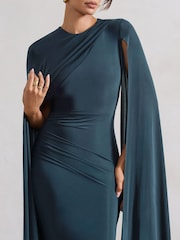 Club L London Blue Magdelena Asymmetric Cape Maxi Dress - Image 5 of 5
