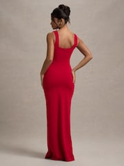 Club L London Red Ashburn Strappy Sweetheart Split Maxi Dress - Image 2 of 6