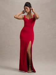 Club L London Red Ashburn Strappy Sweetheart Split Maxi Dress - Image 5 of 6