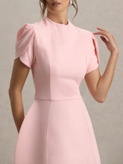 Club L London Pink Mini Carabella High Neck Short Sleeve Dress - Image 4 of 6