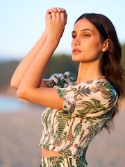 Yumi Green Voile Safari Ruched 100% Cotton Crop Top - Image 3 of 5