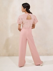 Lipsy Pink 2-In-1 Flutter Sleeve Lace Occasion Jumpsuit (5-16yrs) - Image 2 of 4