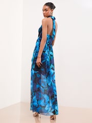 Lipsy Blue Printed Plunge Halter Maxi Dress - Image 5 of 5