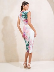 Lipsy White Floral Sleeveless Ruched Bodycon Midi Dress - Image 4 of 4