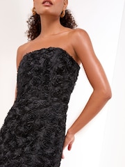 Lipsy Black Bandeau 3D Textured Bodycon Midi Dress - Image 4 of 4
