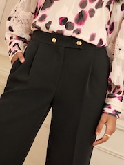 Love & Roses Black Petite Wide Button Leg Trousers - Image 2 of 4