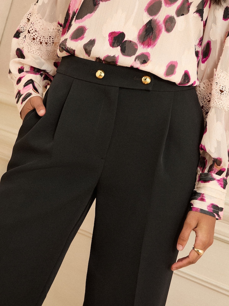Love & Roses Black Petite Wide Button Leg Trousers - Image 2 of 4