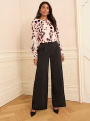 Love & Roses Black Petite Wide Button Leg Trousers - Image 3 of 4
