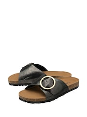 Dunlop Charcoal Black Ladies Single Large Buckle Footbed Sandals - Image 2 of 4
