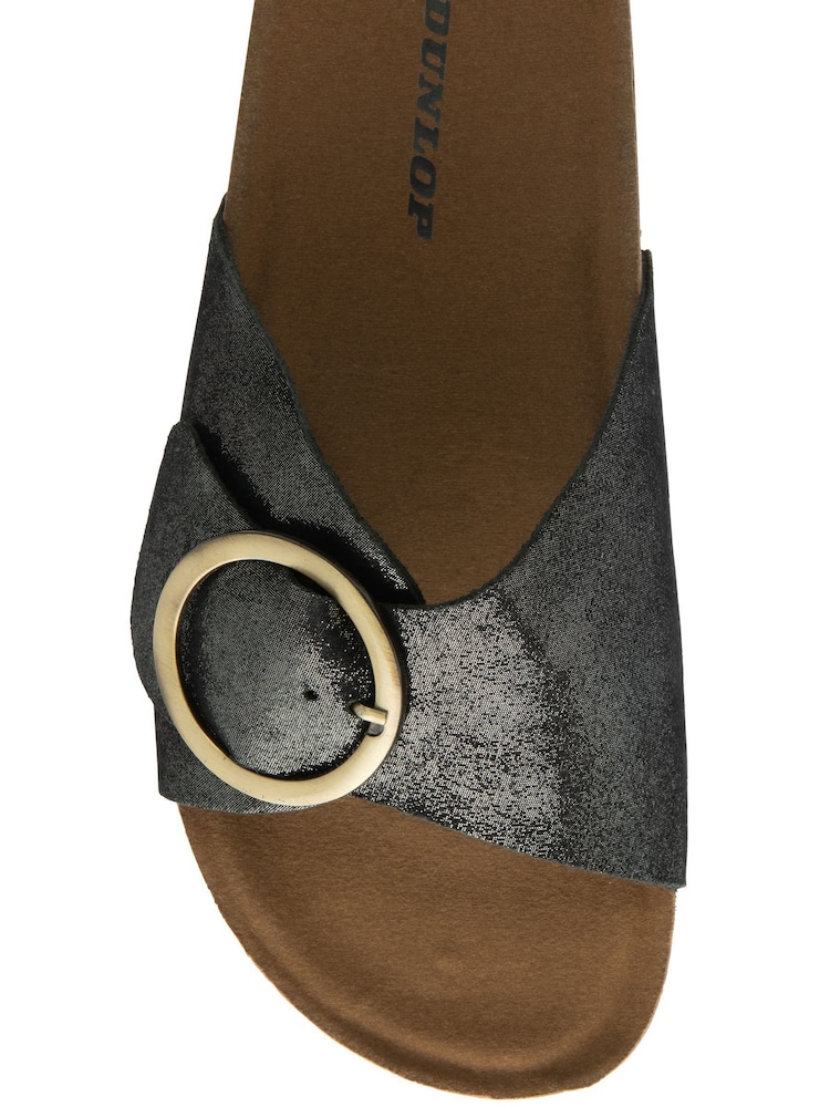 Dunlop Charcoal Black Ladies Single Large Buckle Footbed Sandals - Image 4 of 4