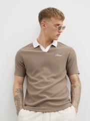 River Island Brown Slim Fit Open Neck Polo Shirt - Image 1 of 4