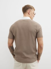 River Island Brown Slim Fit Open Neck Polo Shirt - Image 2 of 4