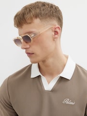 River Island Brown Slim Fit Open Neck Polo Shirt - Image 4 of 4
