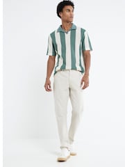 River Island Green Regular Fit Stripe Crochet 100% Cotton Polo Shirt - Image 4 of 4
