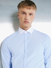 River Island Blue Stripe Contrast Peacock Shirt - Image 2 of 5