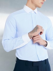 River Island Blue Stripe Contrast Peacock Shirt - Image 4 of 5