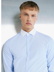 River Island Blue Stripe Contrast Peacock Shirt - Image 5 of 5