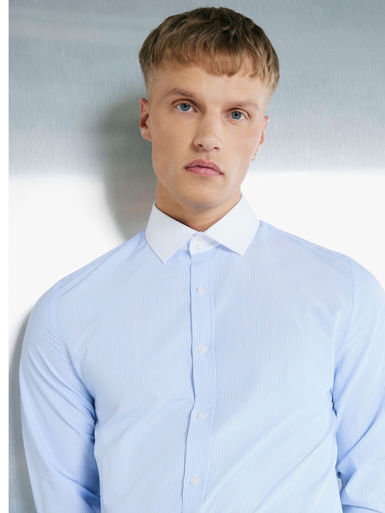 River Island Blue Stripe Contrast Peacock Shirt - Image 5 of 5