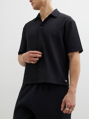 River Island Black Chunky Plisse Revere Shirt - Image 1 of 4