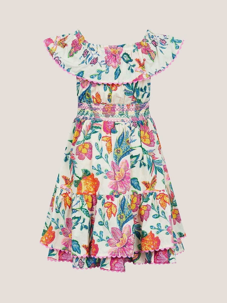 Monsoon Natural Milena Floral Print Bardot Dress - Image 2 of 3