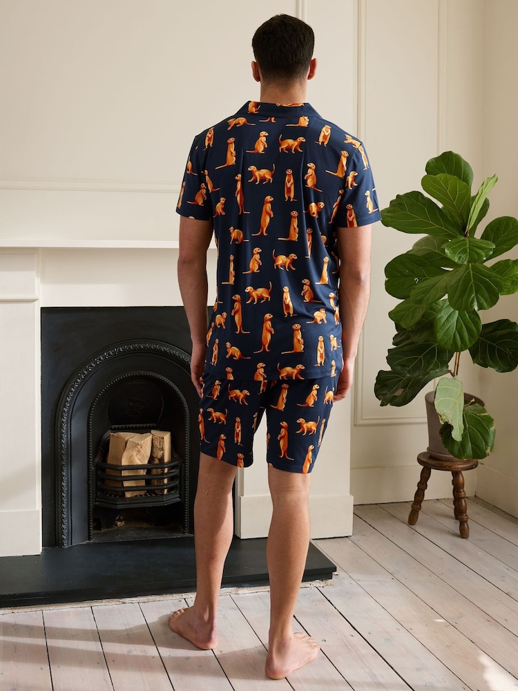 Chelsea Peers Blue Meerkat Print Short Pyjamas Set - Image 2 of 5
