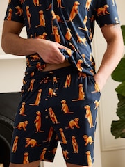 Chelsea Peers Blue Meerkat Print Short Pyjamas Set - Image 4 of 5