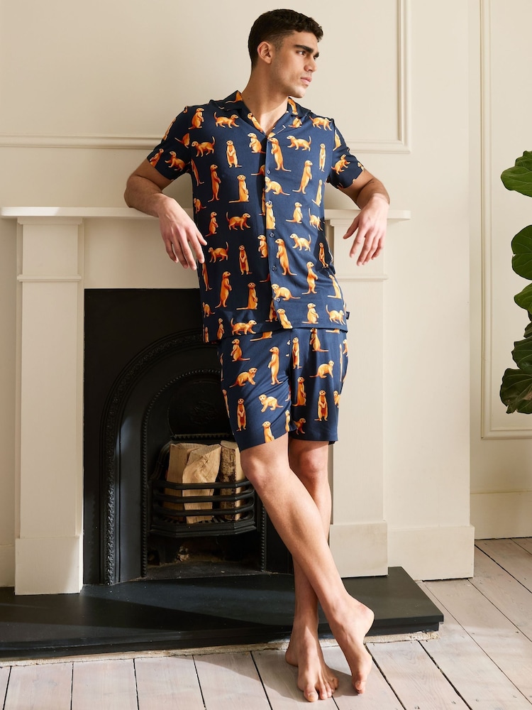 Chelsea Peers Blue Meerkat Print Short Pyjamas Set - Image 5 of 5