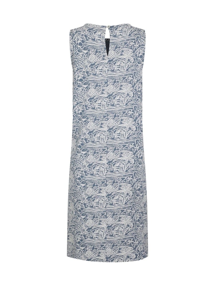 Weird Fish Blue Adenea Printed Jersey 100% Organic Cotton Shift Dress - Image 2 of 2