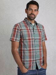 Голубой - Weird Fish Judd Short Sleeve 100% Cotton Check Shirt - Изображение 1 из 7