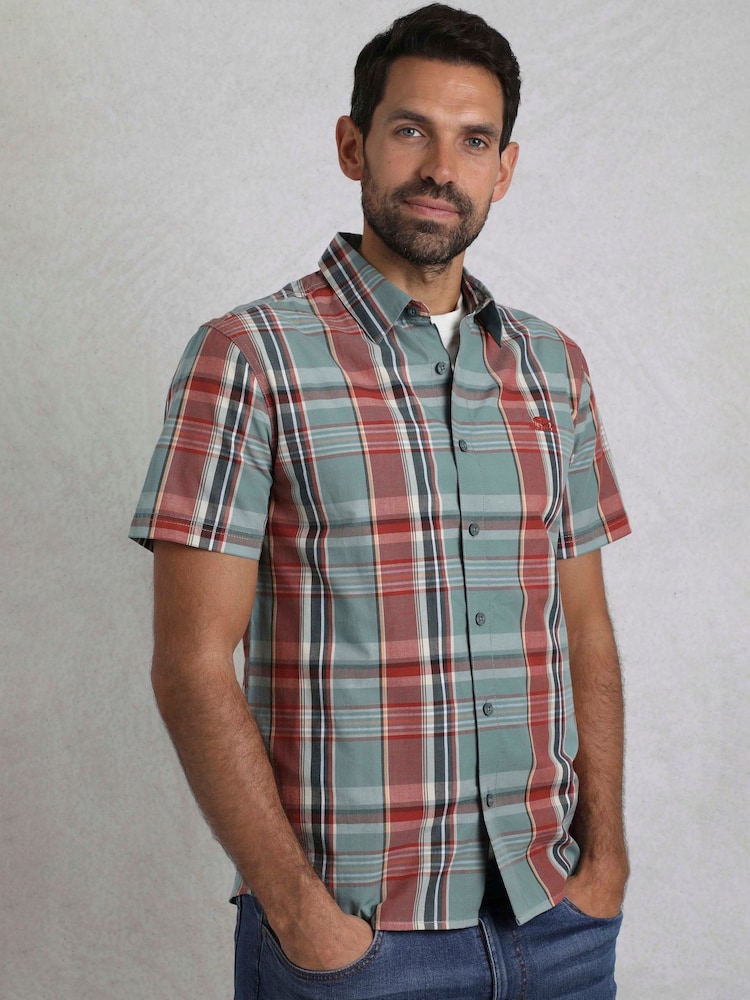 Голубой - Weird Fish Judd Short Sleeve 100% Cotton Check Shirt - Изображение 1 из 7