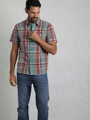 Голубой - Weird Fish Judd Short Sleeve 100% Cotton Check Shirt - Изображение 3 из 7