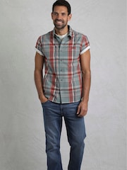 Голубой - Weird Fish Judd Short Sleeve 100% Cotton Check Shirt - Изображение 5 из 7