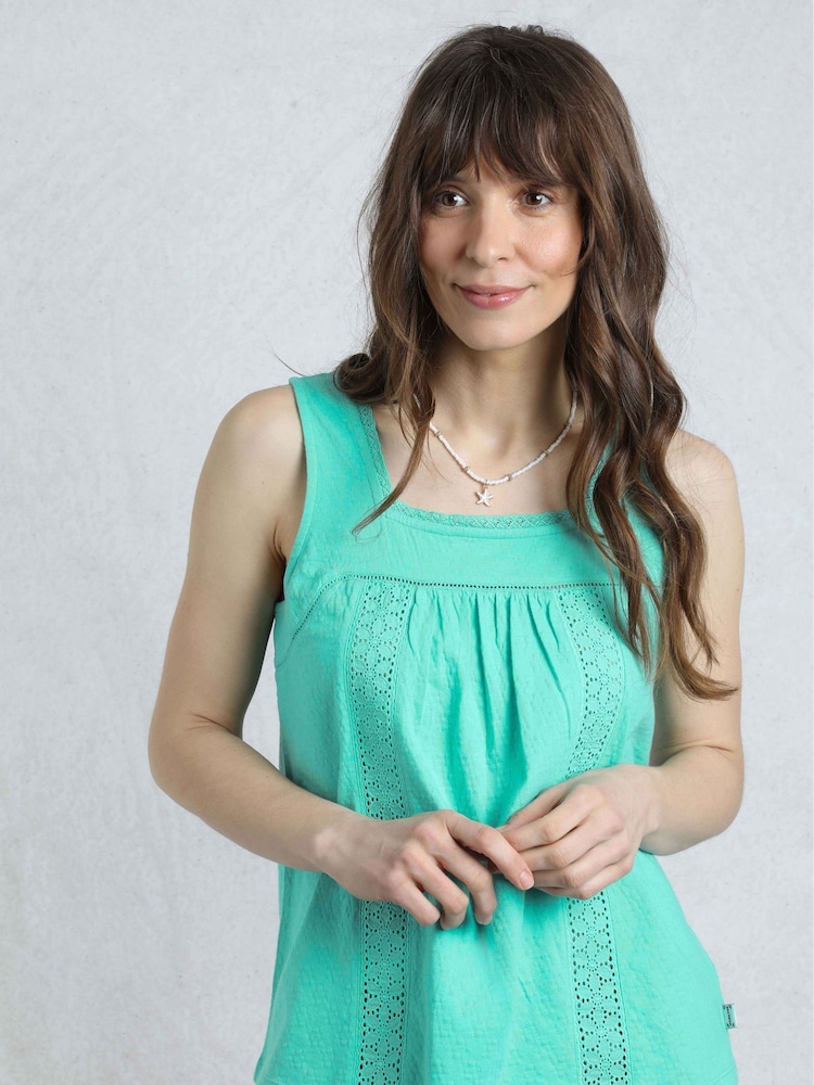Weird Fish Green Chelle Square Neck Jersey 100% Organic Cotton Vest - Image 1 of 7
