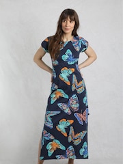 Weird Fish Blue Mirren Printed 100% Cotton Maxi Dress - Image 1 of 6